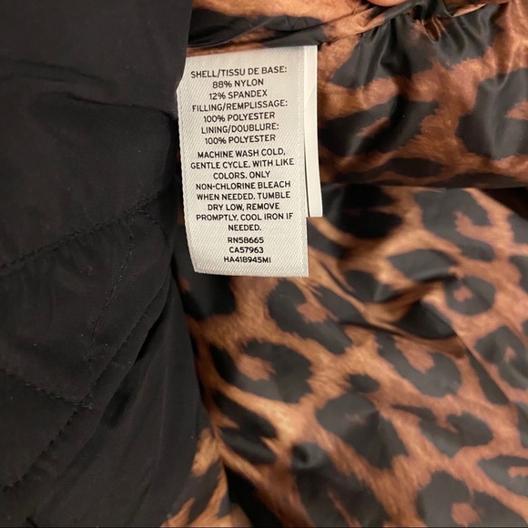 Halogen Black Leopard Contrast Puffer Winter Coat Mock Neck Removable Hood Small - Picture 6 of 10